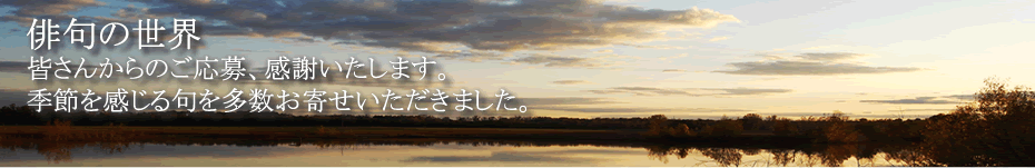 俳句の世界　皆さんからのご応募、感謝いたします。季節を感じる句を多数お寄せいただきました。